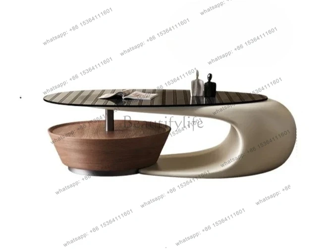 

Light luxury minimalist modern design glass walnut leather creative special-shaped villa living room home coffee table