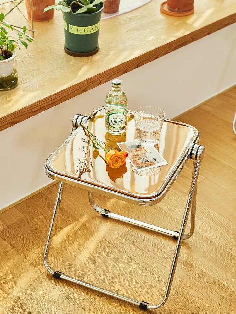 

Furniture Creative Acrylic Folding Table Transparent Living Room Sofa Side Coffee Table Portable Storage Foldable Table
