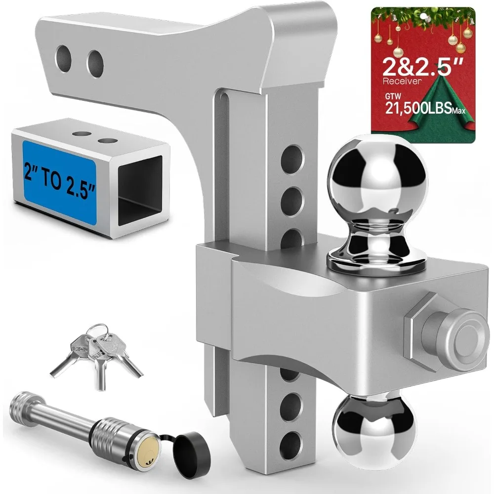 

Adjustable Trailer Hitch Drop, Fits 2 Inch Receiver, GTW 21,500 LBS Aluminum Tow with Dual Ball (2" x 2-5/16")