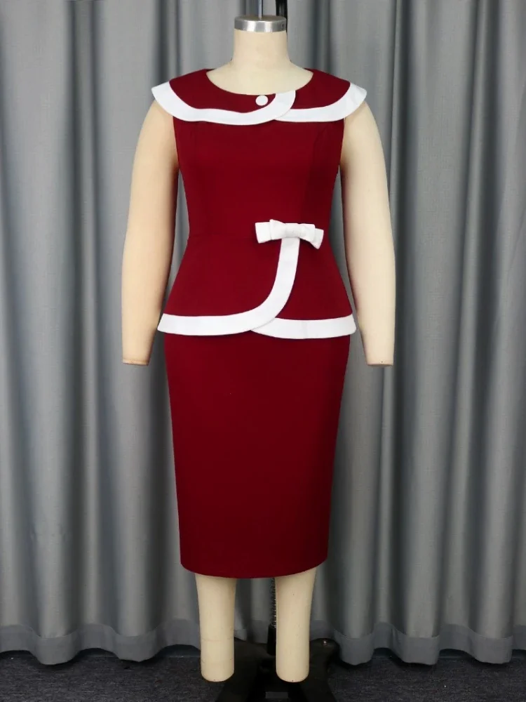 

Бордовое облегающее платье больших размеров контрастного цвета с лацканами и вырезом, облегающие элегантные платья для гостей свадьбы, официальная мода для женщин