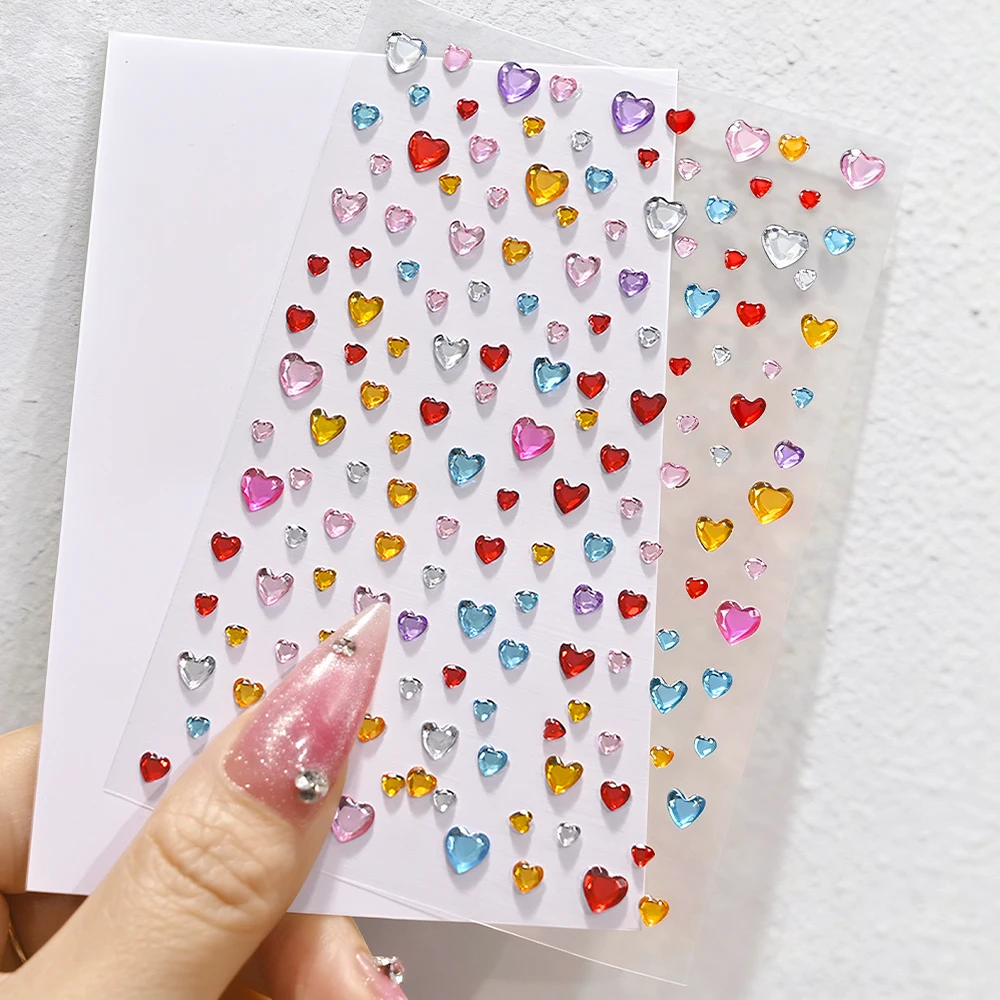 

1 шт. 3D-наклейки-тату в виде разноцветных сердечек, блестящие самоклеящиеся стразы для лица, украшения для тела на фестивали и вечеринки