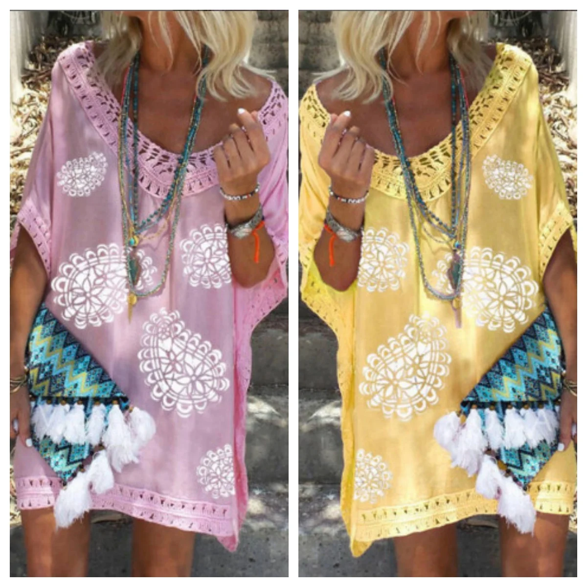 Summer Burst Europa und die Vereinigten Staaten, kurzärmeliges Spitzen-Patchwork-Druckkleid mit V-Ausschnitt