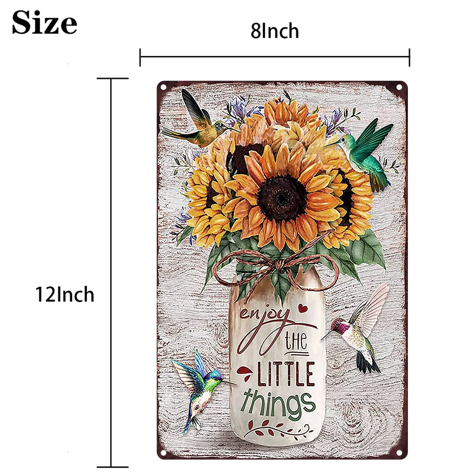 Enjoy the Little Things Sunflower Hummingbird Vintage Metal Tin Sign, Poster Wall Art Garden Bar Home Kitchen Wall Decor Plaque