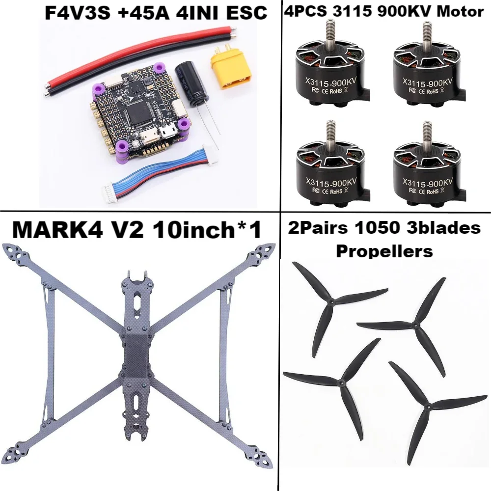 MARK4 V2 10 Inch FPV Racing Drone BNF, Carbon Fiber Frame with F4 Flight Controller & 4in1 ESC for Freestyle