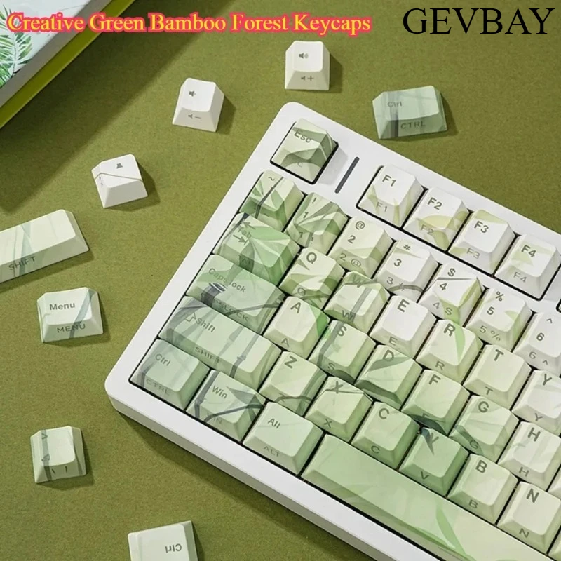 Creative Green Bamboo Forest Translucent PBT Keycaps Full Set Double Engraved Multi-Language For MX Mechanical Keyboard