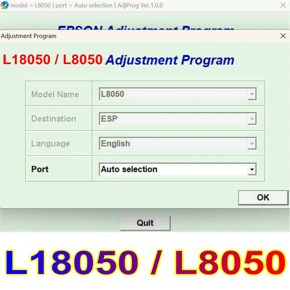 Imagem -04 - Ajuste Código do Software para Epson Ecotank Programa Adjprog da Impressora L8050 L18050 L18058 L8058 Técnico V1.0.0