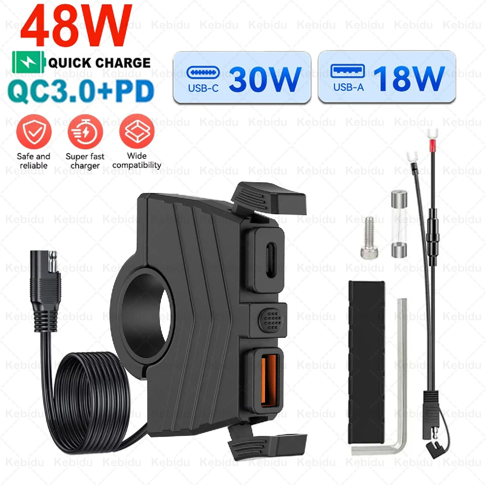 

48 Вт PD + QC3.0 зарядное устройство для телефона, руль мотоцикла, розетка для быстрой зарядки, водонепроницаемый USB-адаптер типа C для GPS-навигации