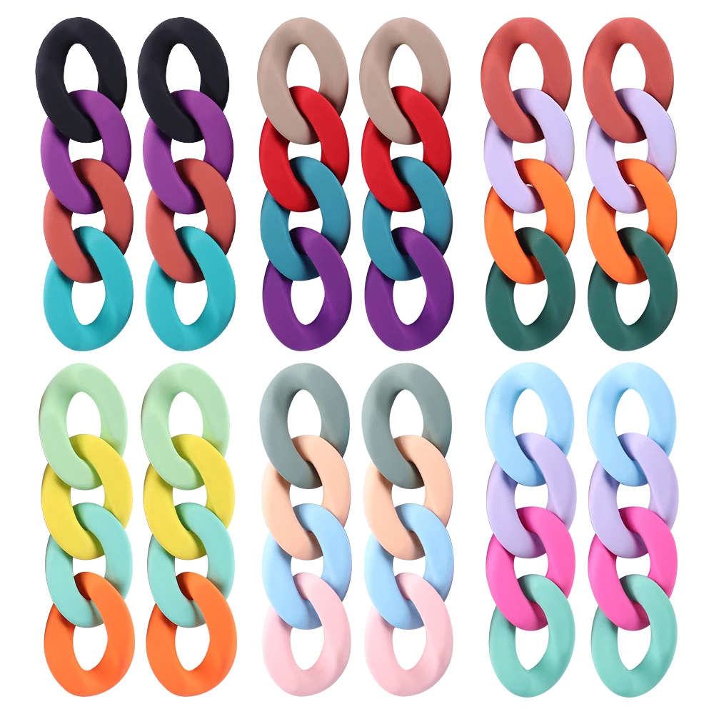 FishSheep Trendy Acrylic Long Link Chain Earrings for Women Resin Bohemian MultiColor Hanging Drop Earring Teens Fashion Jewelry