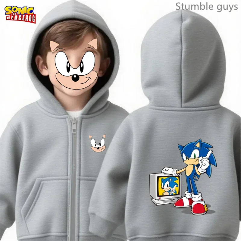 Sonic Kids Anime Zip Hoodie Primavera Outono Moda Meninos Roupas Meninas Sportswear Match Coat