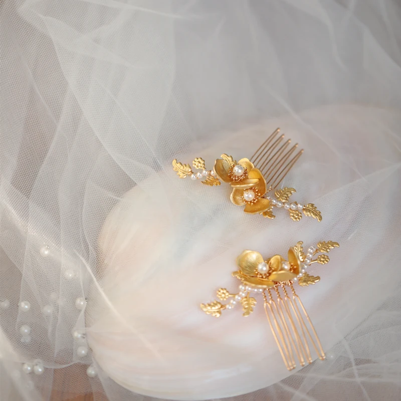 

Медный цветок лист маленький Brdal расческа для волос набор булавок золотого цвета для свадебной вечеринки женские украшения для волос