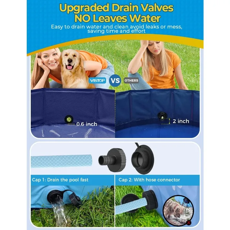 Pool for Dogs Cats and Kids Pet Puppy Bathing Tub Collapsible Jumbo Foldable Dog Pool, Hard Plastic Shell Portable Swimming