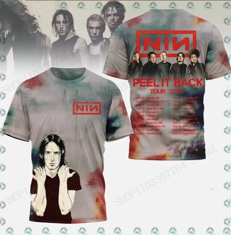 Nine Inch Nails Peel It Back 2026 Tour 3D Print Tshirt Men Women Fashion Street Rock Sportwear Short Sleeve Tops Tees Graphic