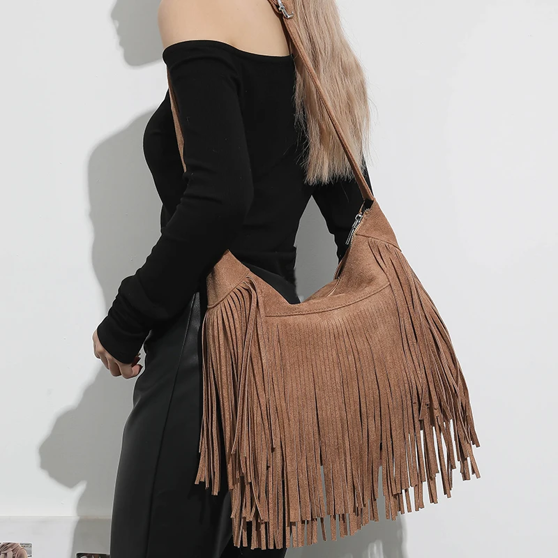 

High Quality Women PU Leather Handbags Messenger Bags Casual Female Tassel Shoulder Bag Fashion Ladies Zipper Tote Shopping Bag
