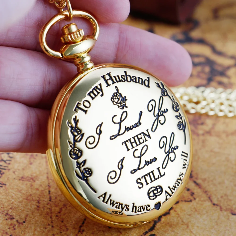 Vintage Quartz Pocket Watch To My Husband Anniversary Pendant Pocket Chain Roman Numerals Dial Special Birthday Gift For Men