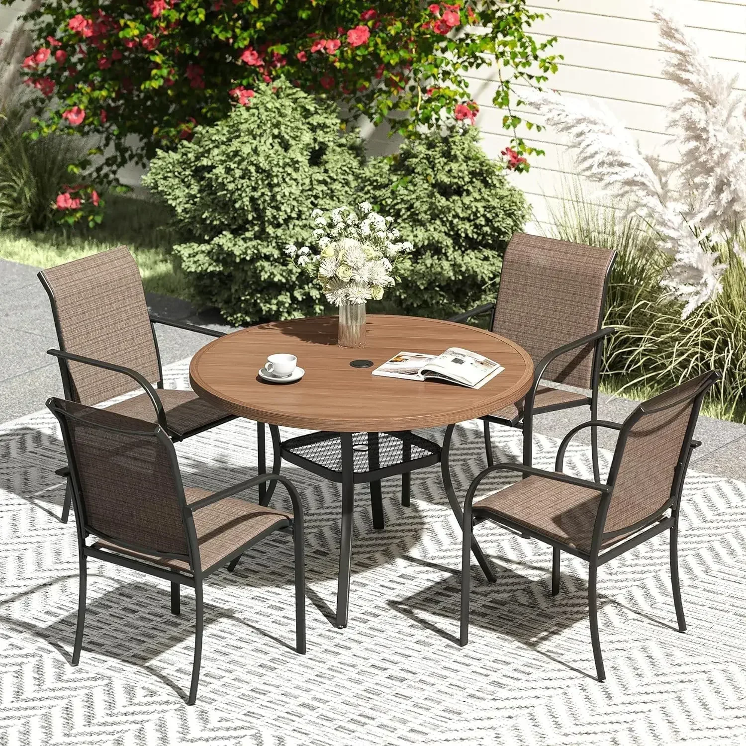 BestsellerBestseller5 Pieces Patio Dining Set, Outdoor Furniture Set Includes 1 Round Patio Table and 4 Sling Chairs