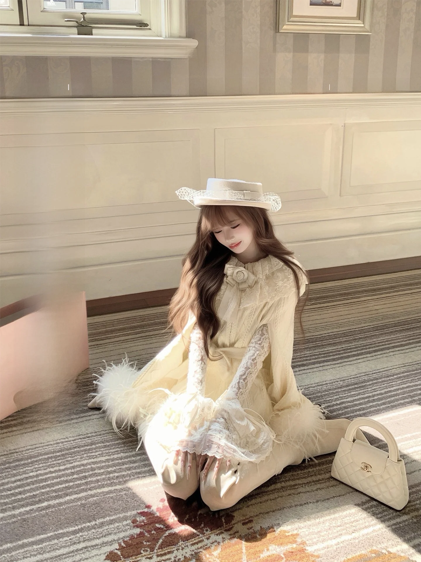 

Пальто Sisi Jiang Princ Sle для гостей на свадьбу с кружевной отделкой, утягивающее талию, и комплект из двух предметов с длинными рукавами и круглым вырезом для женщин