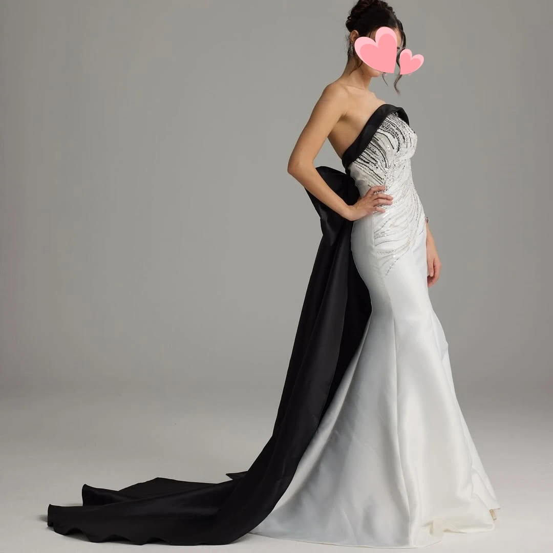 Oisslec Jurk Elegante Vintage Sexy Zwart Ivoor Zeemeermin Kralen Boog Aangepaste Formele Gelegenheid Prom Jurk Avondfeest Jurken