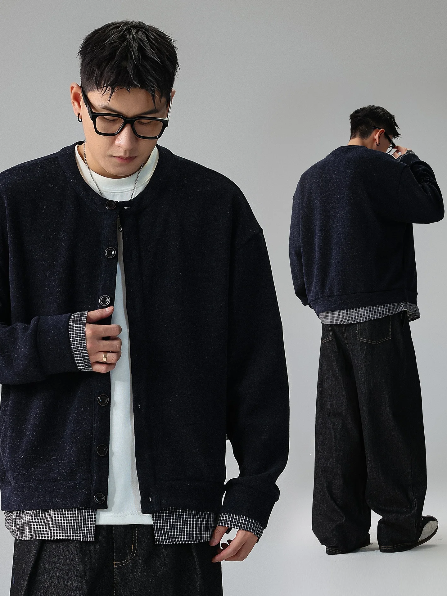 

Ретро-кардиган в американском стиле, повседневный вязаный свитер унисекс, свободный крой, комбинированный из полиэстера, хлопка, акрила, нейлона, кожи