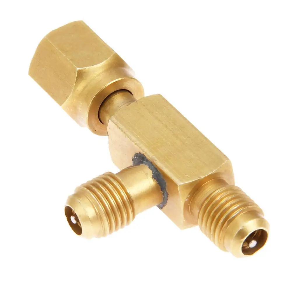 

Fluoride Tee Adapter Refrigeration Tool Air Conditioning Safety Valve Fitting 1/4" Inch Male/Female Charging Hose Valve