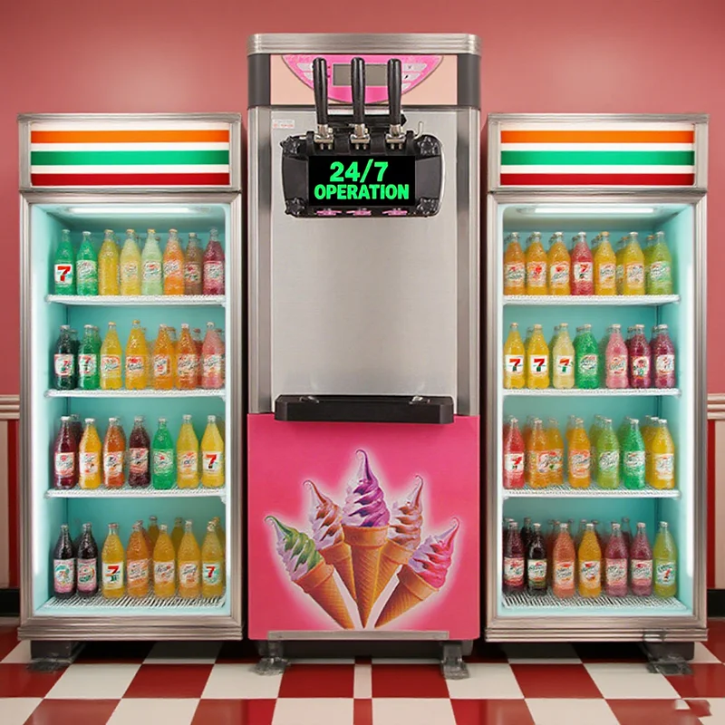 Commercial Automatic Soft Ice Cream Frozen Yogurt Maker Machine 3   Options Motor Compressor for Gelato Ice Cream Cone