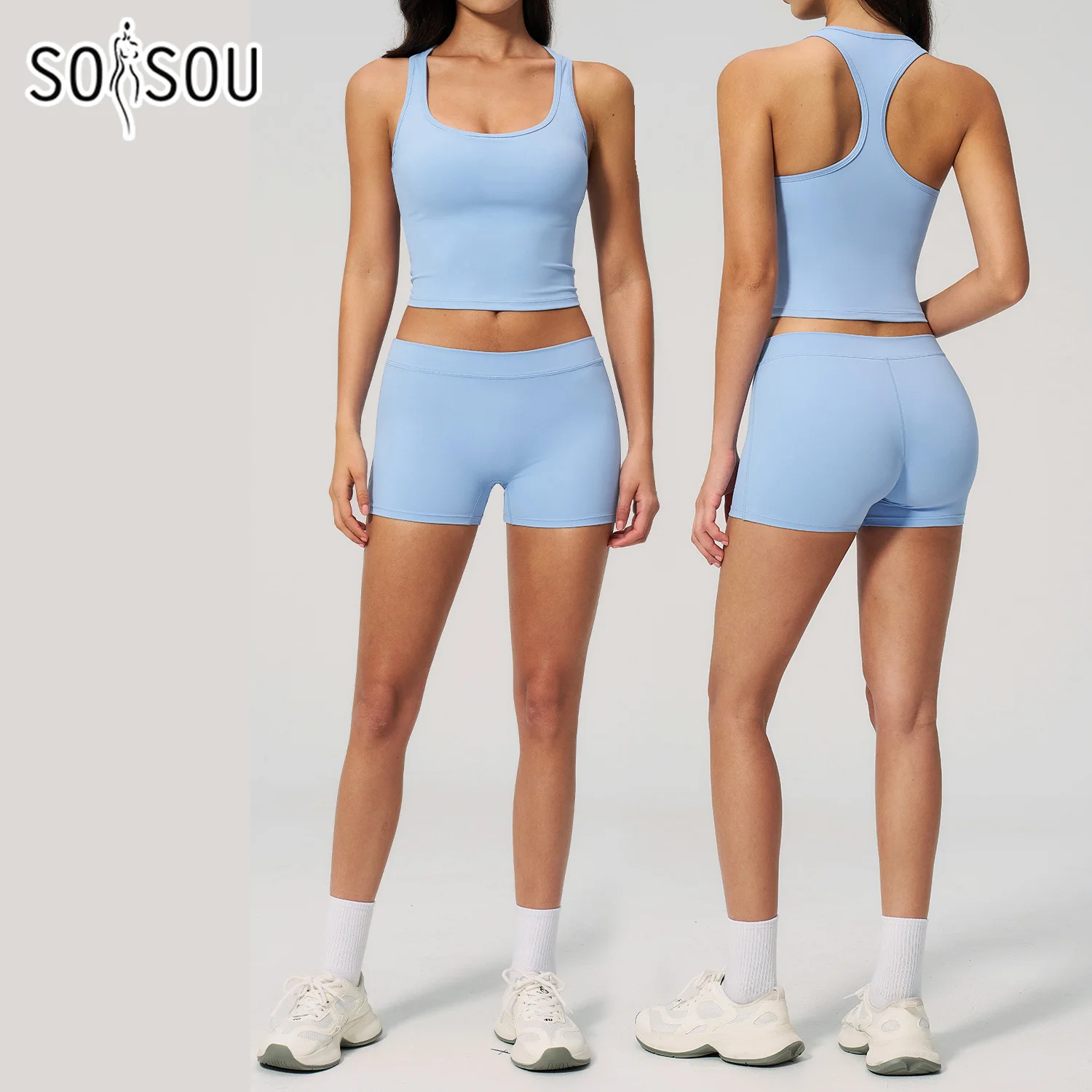 soisou-ナイロン-2-個女性-u-ネックジムトレーニング服フィットネススーツ速乾性スーツ耐衝撃スポーツブラサイクリングショーツスーツ