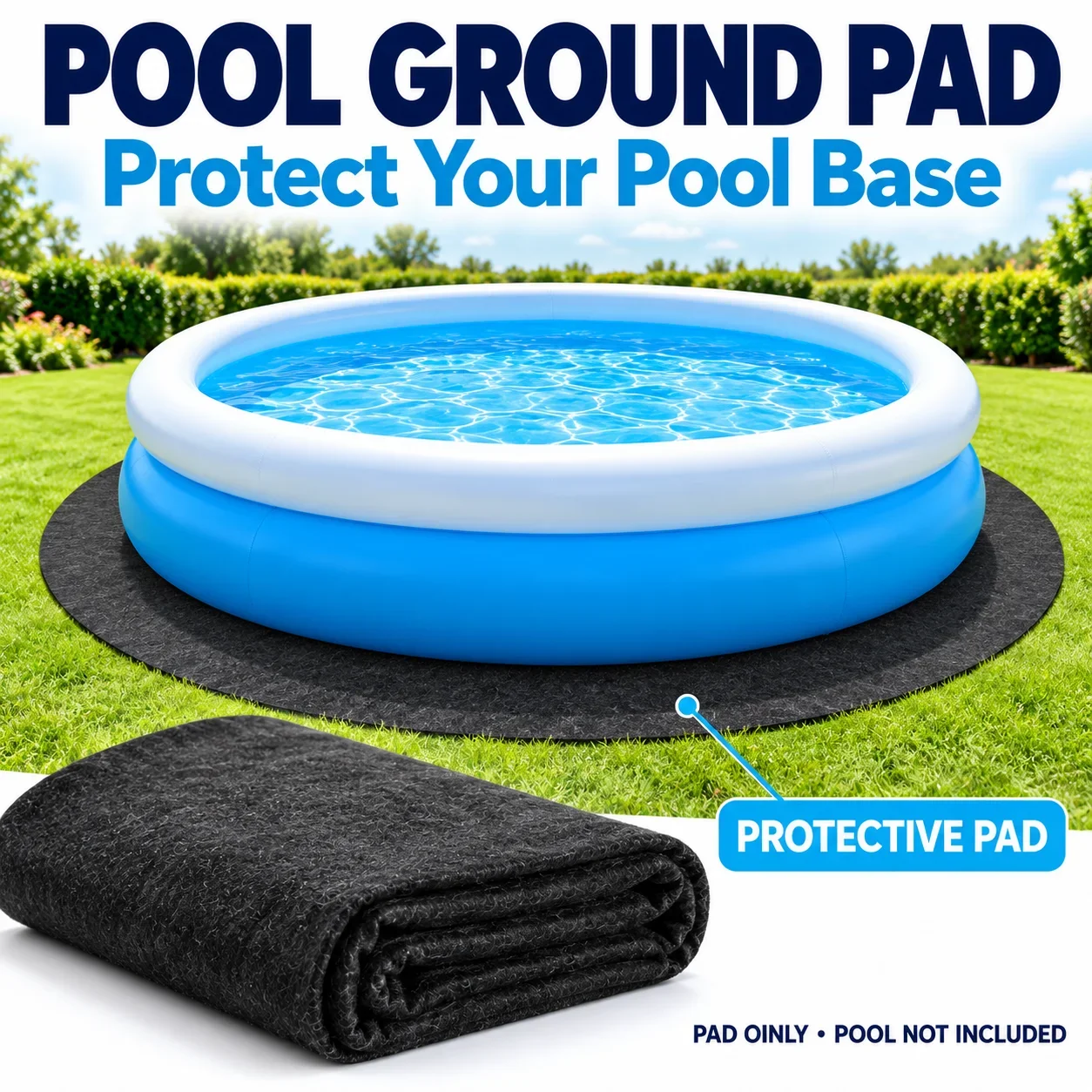 Swimming Pool Ground Pad Nonwoven Liner Protector Mat for Inflatable Above Ground Pools, Round Rectangular Soft Base Underlay