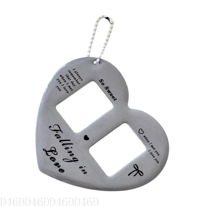 

D46D Compact Heart Shaped Photo Card Holder Everyday Use Photocard Sleeve with Chain