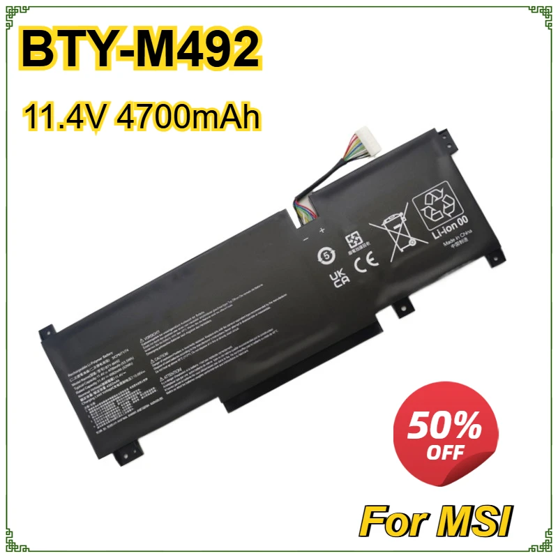 

Новый аккумулятор для ноутбука BTY-M492 для MSI Pulse GL66 11UDK-076 GL66-11UDK-066JP 11UEK-050XFR 11UEK-007FR Ноутбук 11,4 В 53,5 Втч