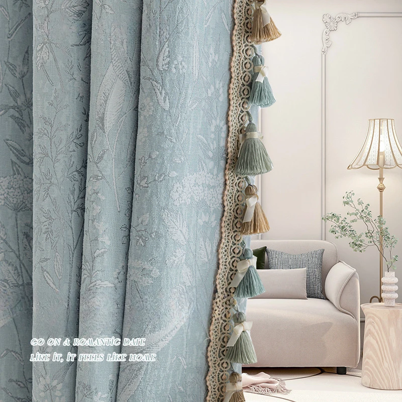 

High-precision French Relief Curtains High-end Villa Semi-blackout Living Room Balcony Bedroom Study Windproof Pattern