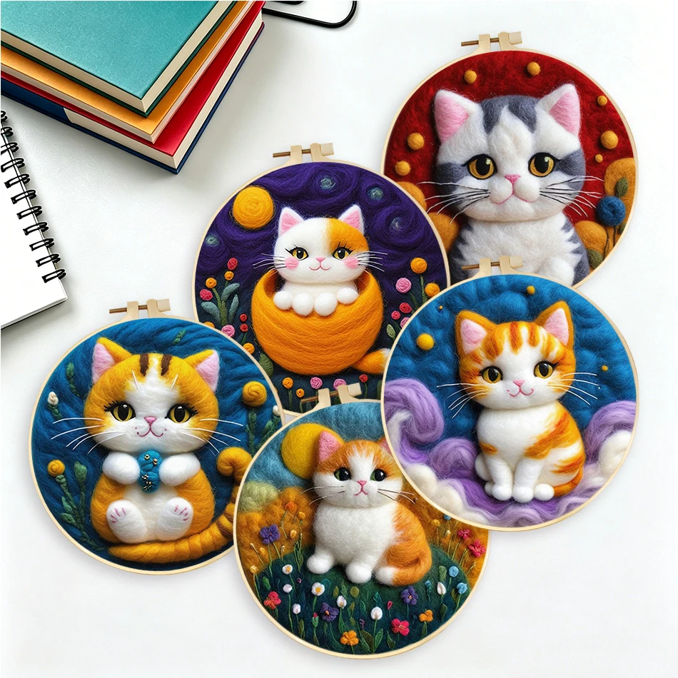 GATYZTORY 20x20 Frame DIY Wool Felting Painting Kit With Complete Kit Cute Cat Handmade Needle Wool