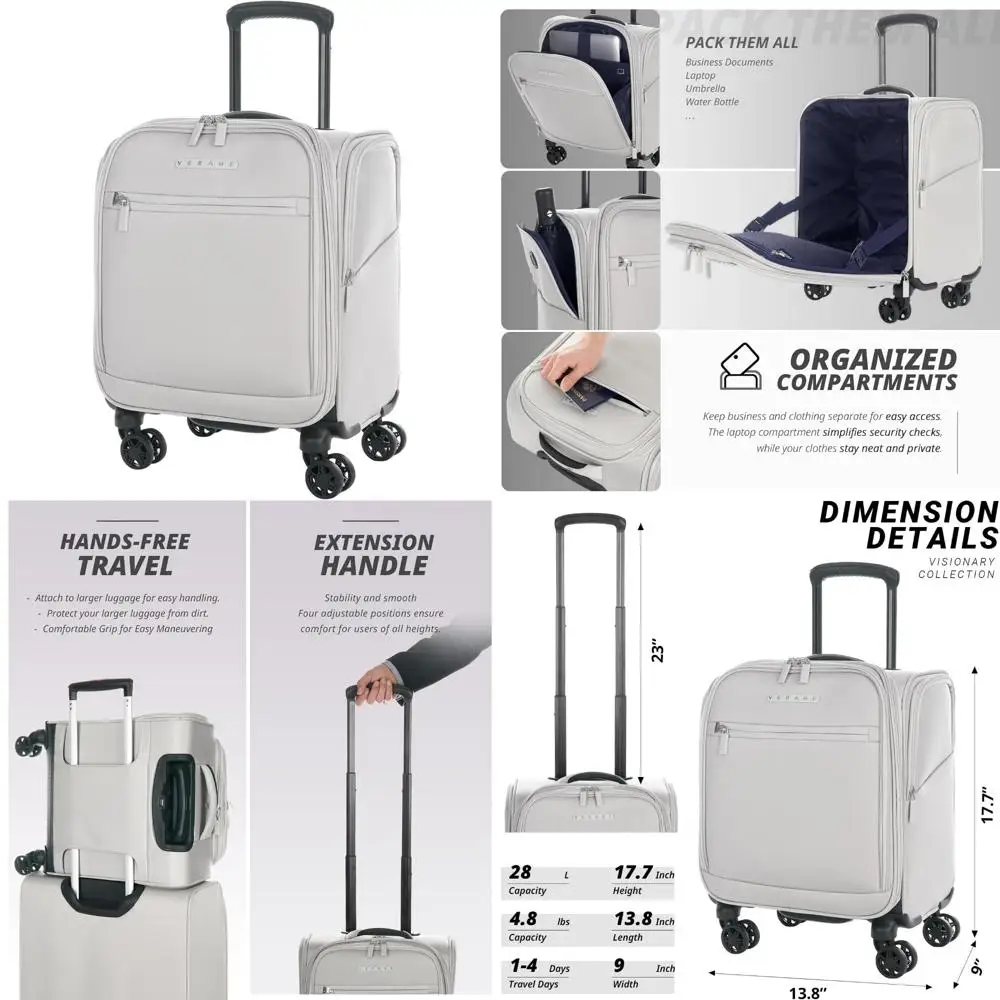 

Compact Softside Spinner Suitcase for Air Travel, Lightweight Carry-On Luggage Bag with Wheels for Short Trips on Airlines