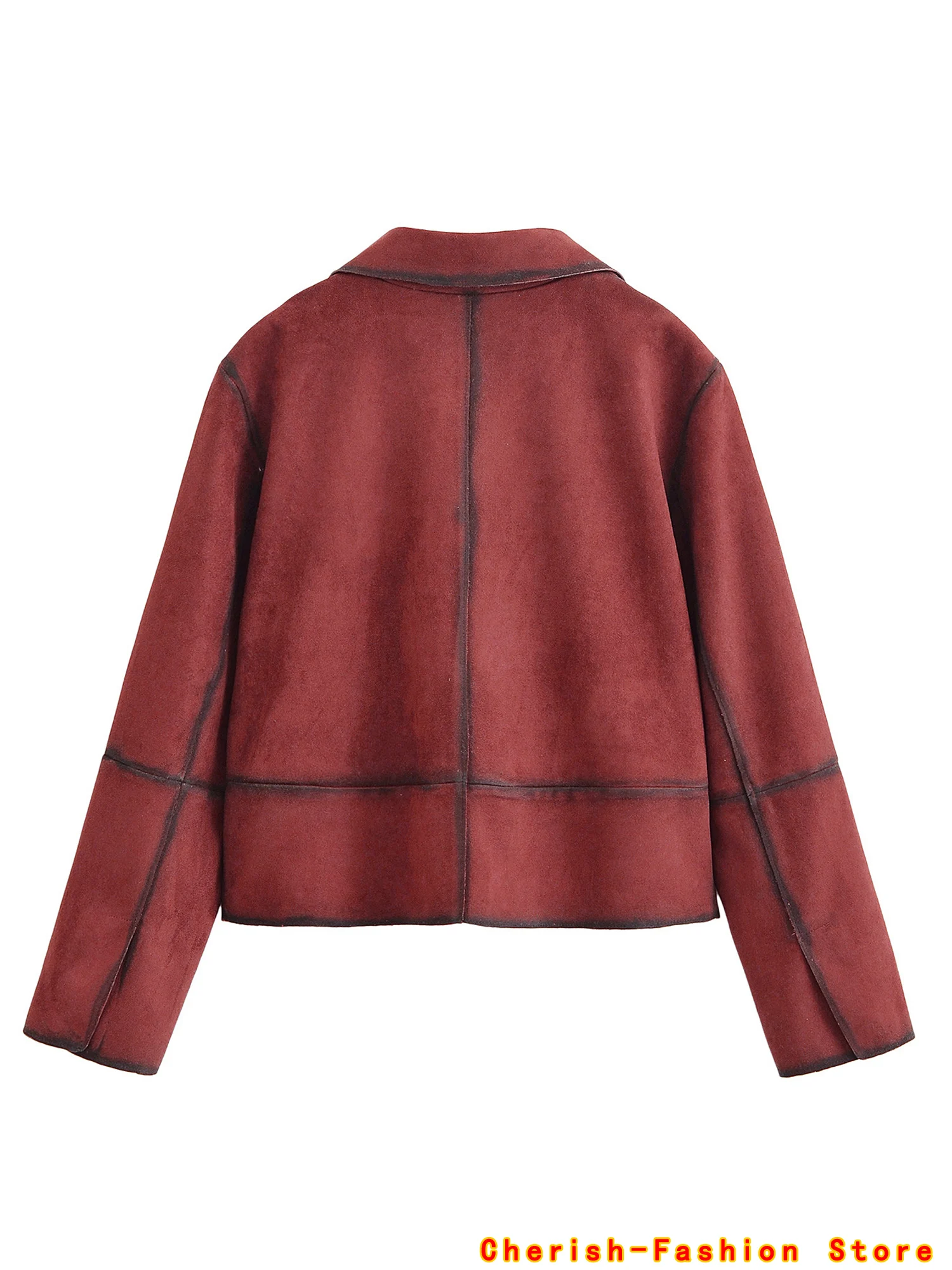 2025 Women's ort Outerwear Coat with Turn-down Collar Long Sve Single Button Versatile Autumn New Arrival Suede Short Jacket Red
