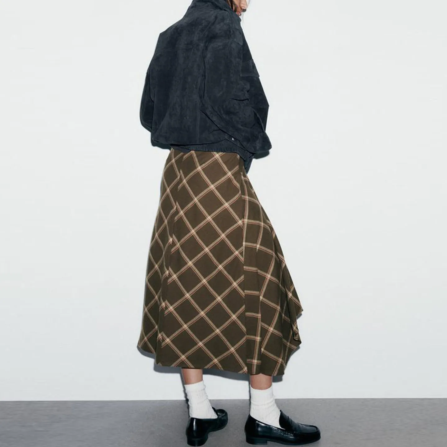 Low Waist Midi Skirt Women's Faion Decorative Plaid Layered Design Winter 2025 New Arrival A-Line ape Office Chic
