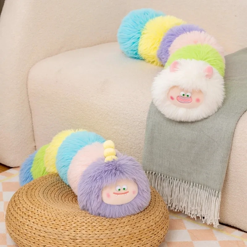 

70cm Cute Fluffy Caterpillar Plush Toys Stuffed Animal Colorful Sleep Pillow Home Comfort Cushion Christmas Gift Doll For Kids