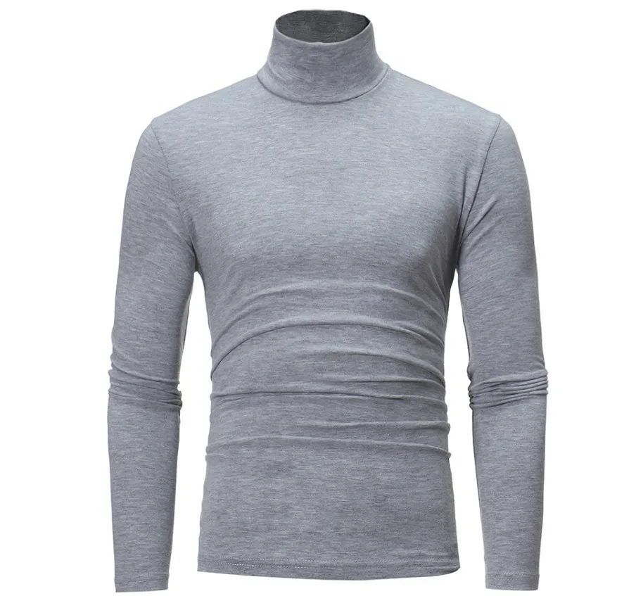 2026 new plain color T-shirt fashionable men's casual slim basic high neck pullover men's autumn and winter thin top
