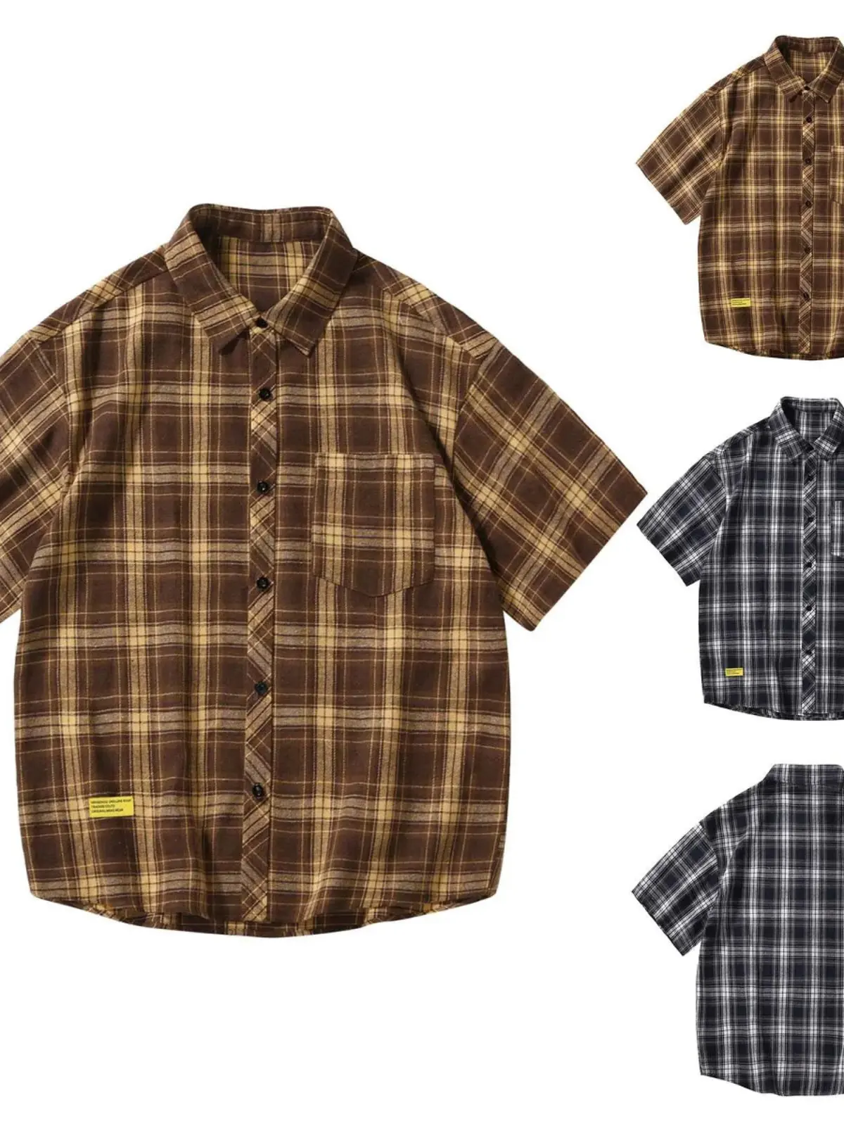 

Men's Plaid ort Sve irt Collared Summer Casual Wear Loose Fit Print Design Youth Faion Chinese Brand ex Clothing