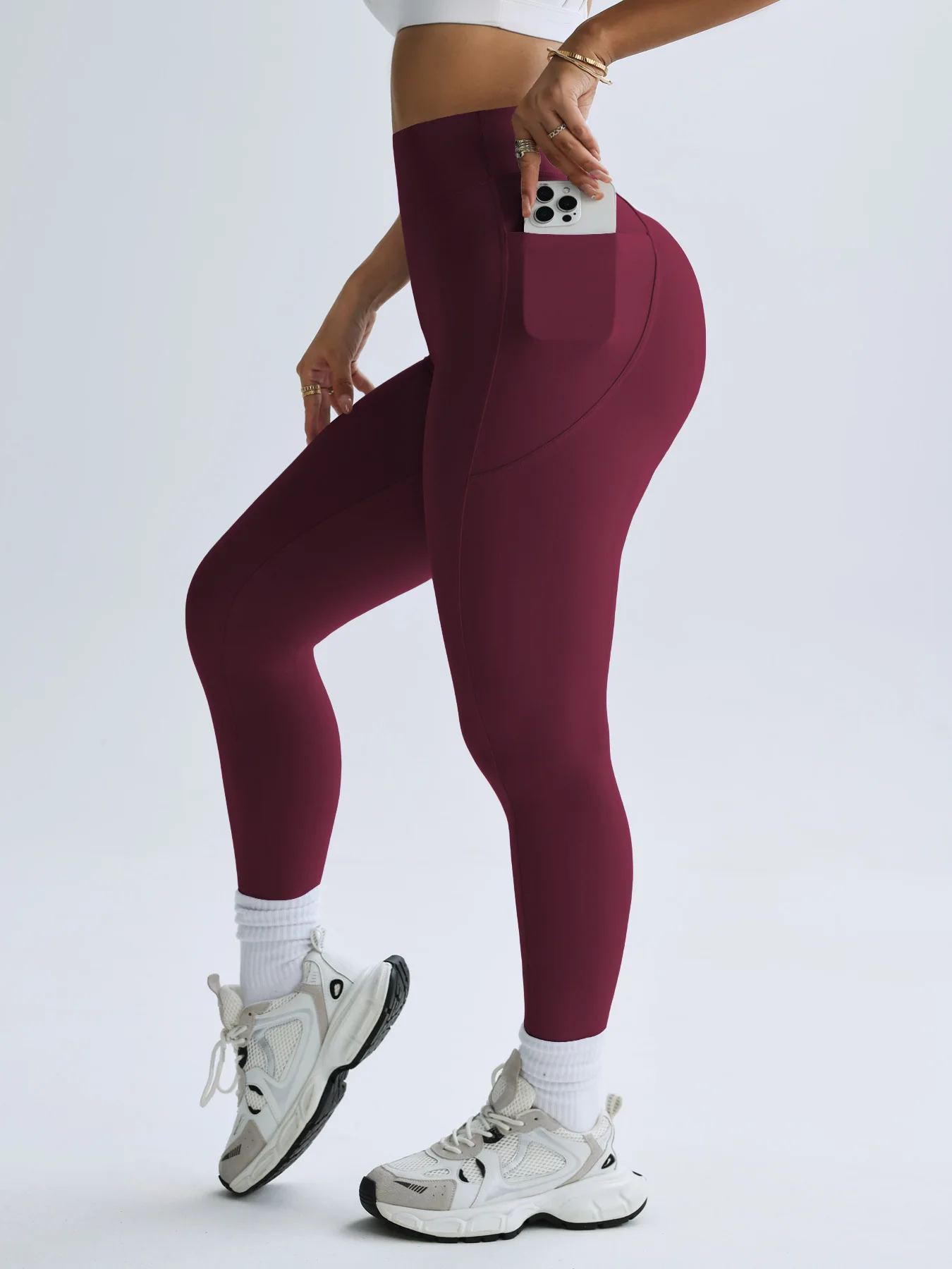 Women High Waist Tummy Control High Elastic Yoga Leggings With Side Pockets Fitness Running Gym Outdoor Athletic Workout Pants