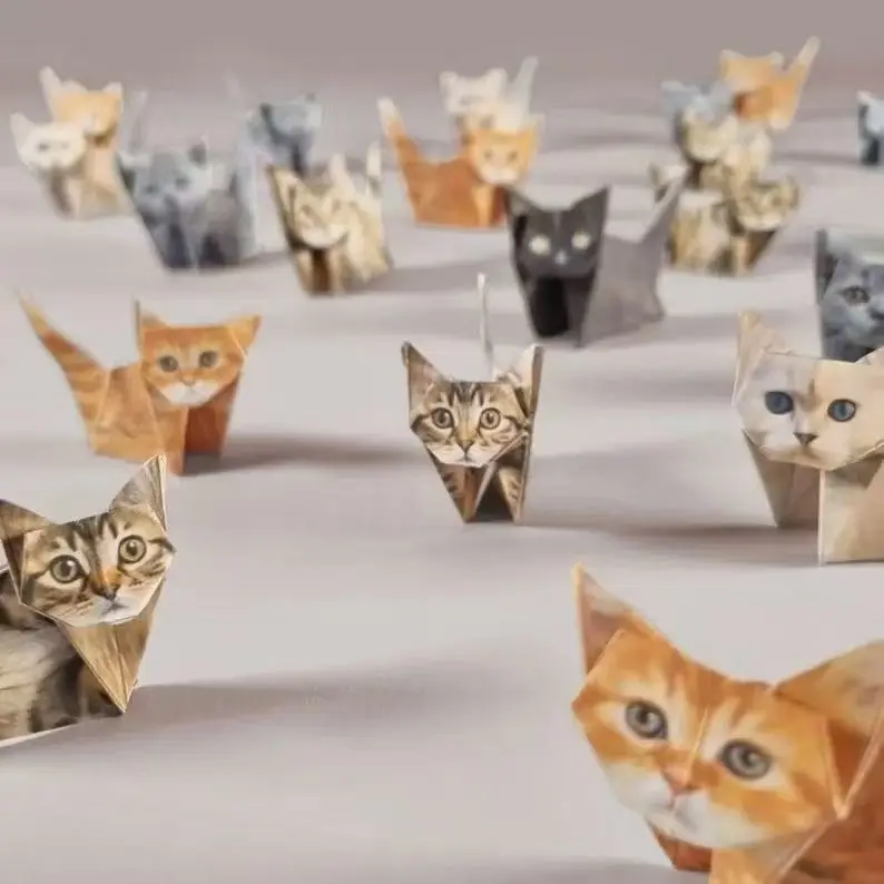 Creative Cats Dogs Origami Paper DIY Folding Paper Handmade Tissue Paper Pets Cat Pup Fun Art Crafts Folding Animal Set