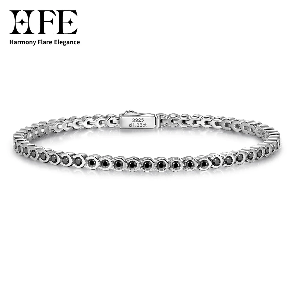 

HFE 925 Sterling Silver Moissanite Women's Tennis Bracelet Simple round buckle design Elegant and shiny Suitable for daily wear