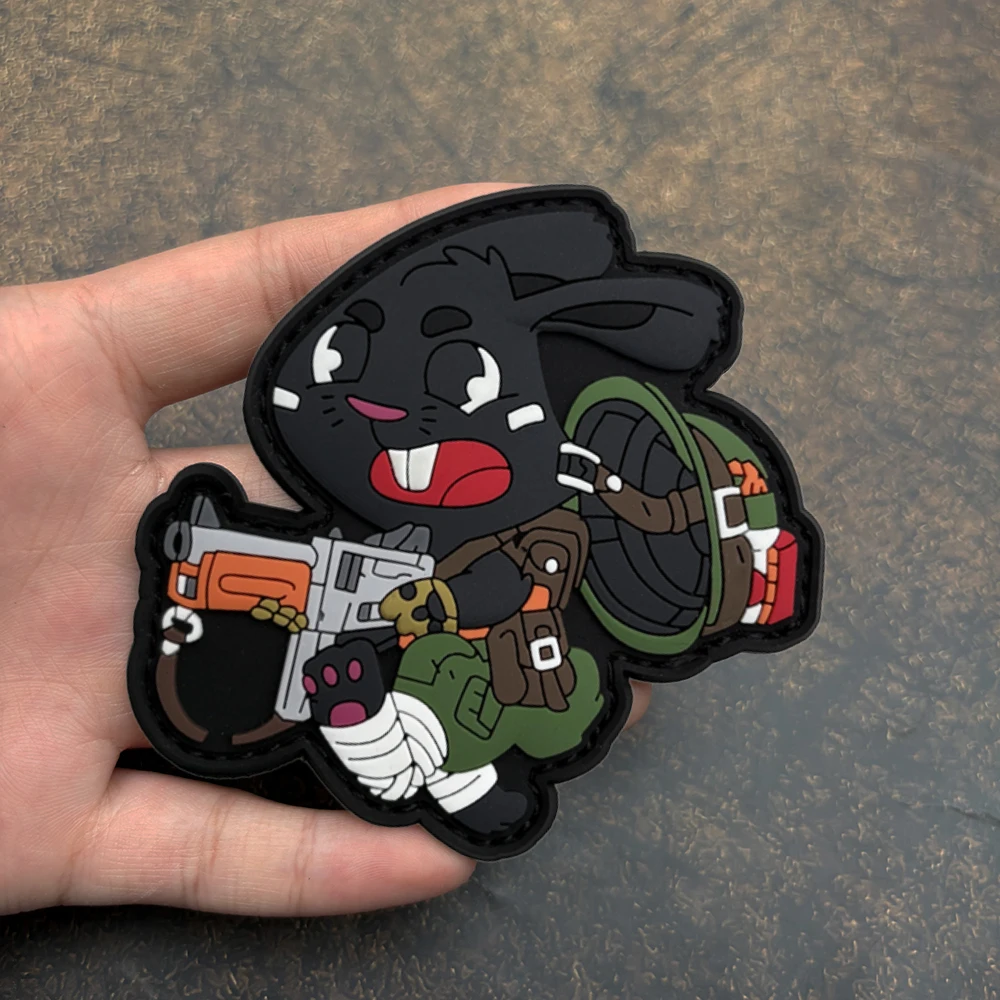 Tactical Playful Black Rabbit-Shaped Design, 2D Flat Pvc Material, with Luminous Effect, Magic Sticker Patch, Includes a Felt Backing Sticker, 1Pc Tactical Helmet Cycling Helmet Cute Functional DIY Decorative Patch