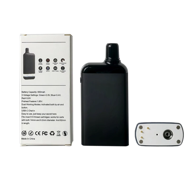 Auto Draw 650mAh Bateria Vape Mod, Tensão ajustável, Esconder 510, Kits de design de cartucho, Cigarros eletrônicos, 1-3PCs