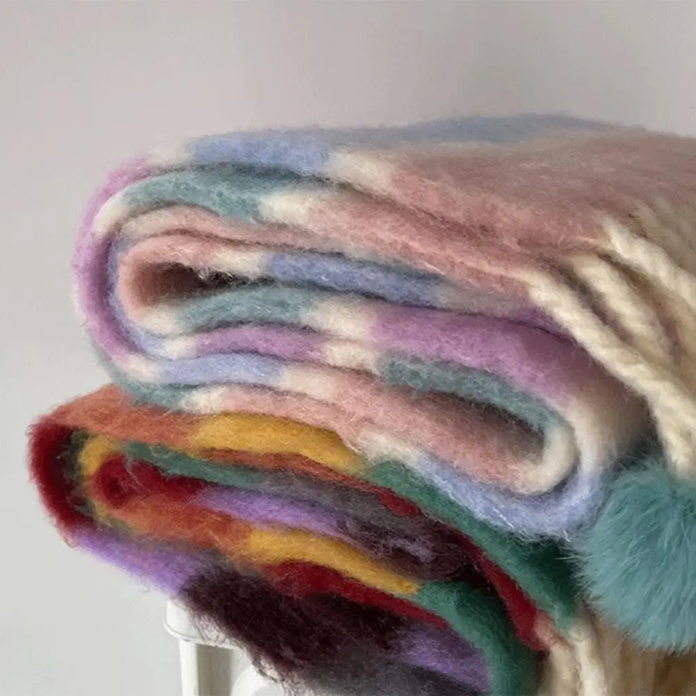 

2025 зимний толстый теплый шарф, женский кашемировый платок и накидки, шейный платок из пашмины, Bufanda, женский Радужный волосатый платок