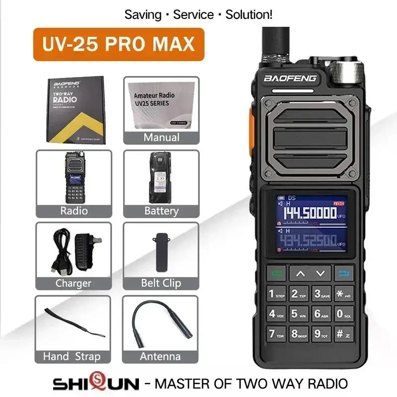 To UV-25 Pro Max Tactical Walkie Talkie High Power 50KM 136-520MHz 999CH USB C Charger Two Way Radios Six Bands BF-X5 Pro