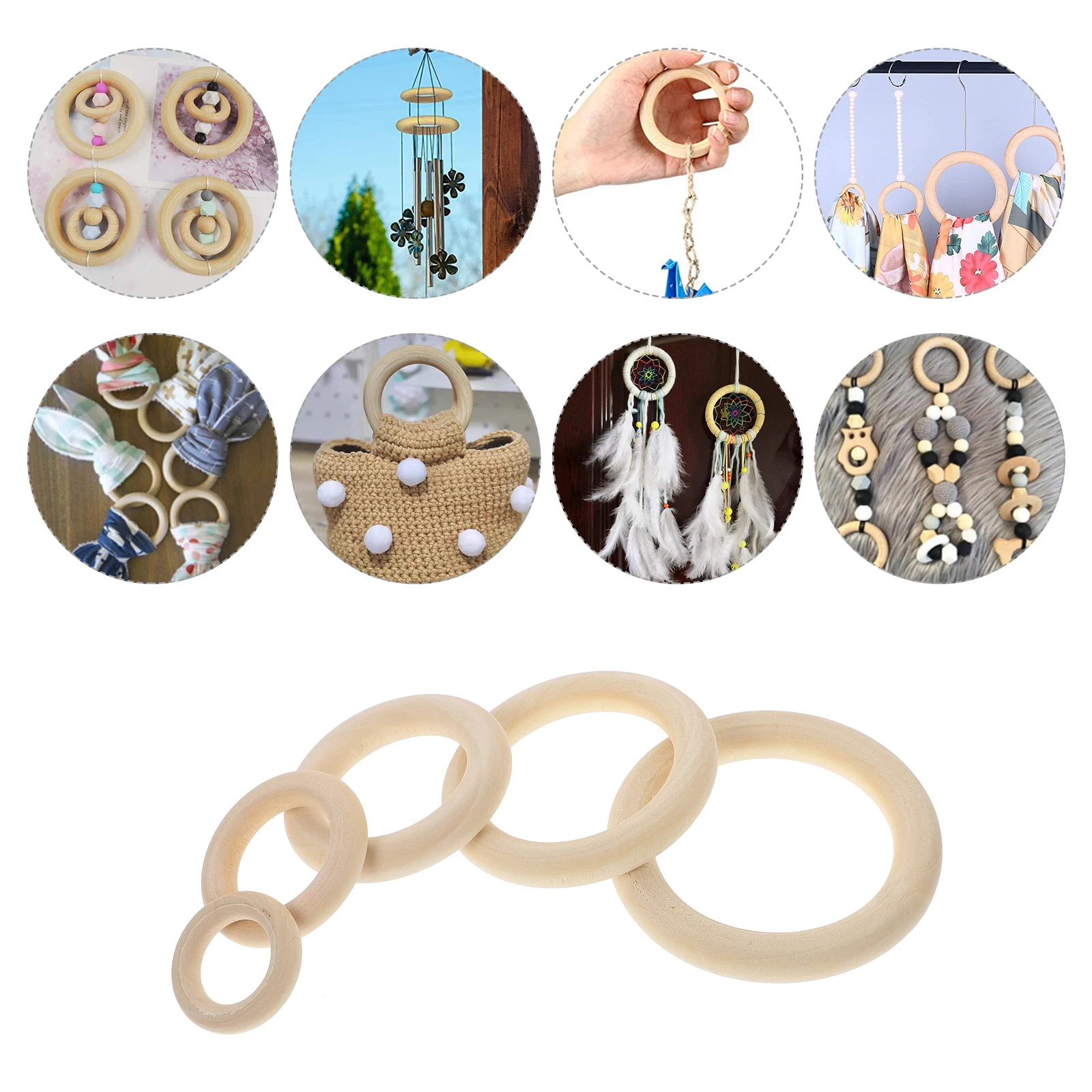 

60pcs Wooden Rings Durable Craft Accessories Smooth Surface DIY Curtain Decor Sewing Tools Home Projects
