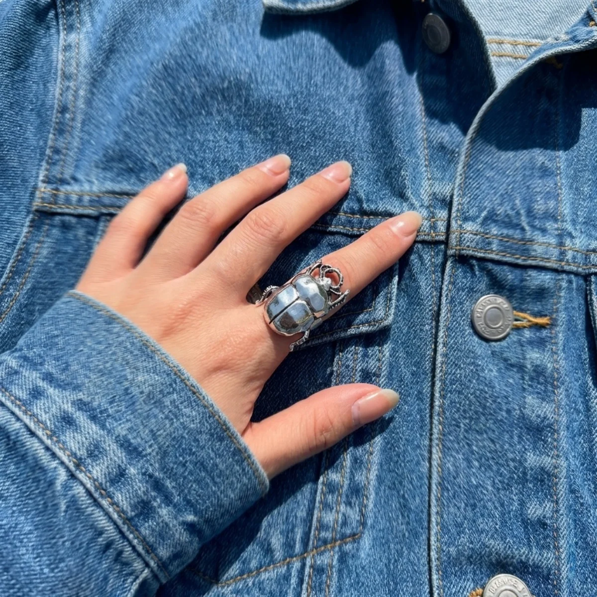 Creative Insect Cicada Beetle Opening Rings For Women Men Vintage Punk Metal Animal Finger Ring Party Daily Wear Fashion Jewelry view 2