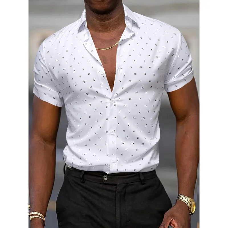 

MenCasual Short Sleeve Shirt，Unique Full-Print Design - Breathable Polyester Blend，Machine Washable，Square Collar