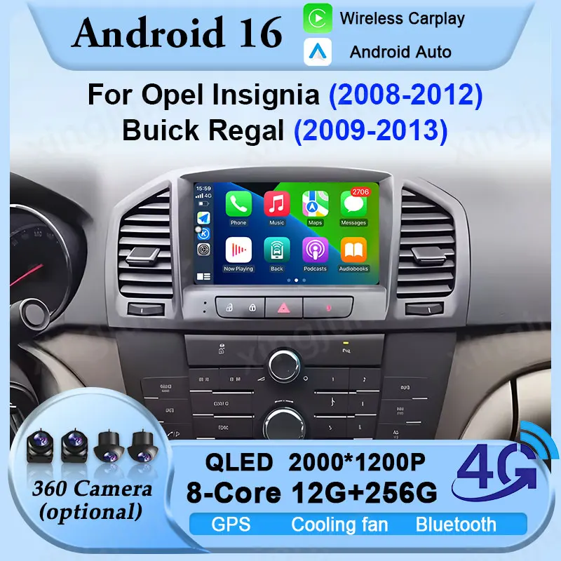 

Автомобильный радиоприемник Android 16, Carplay Auto для Opel Insignia 2008-2012, для Buick Regal 2009-2013, 2-диновый стерео видео, GPS-навигатор, плеер