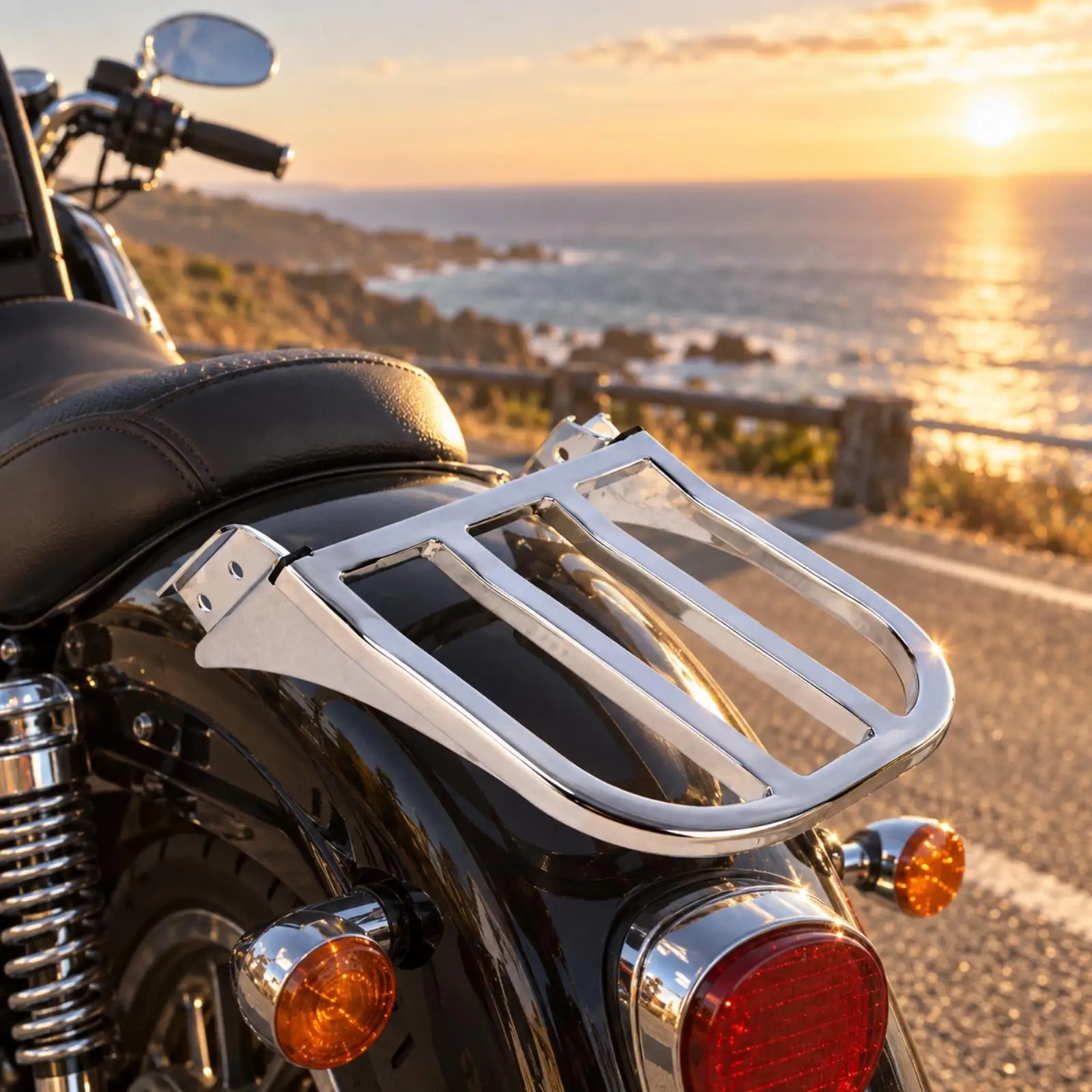 Solid Metal Motorcycle Rear Luggage Rack with Rounded Rails and Pre-drilled Brackets for Versatile Cargo Storage Solutions