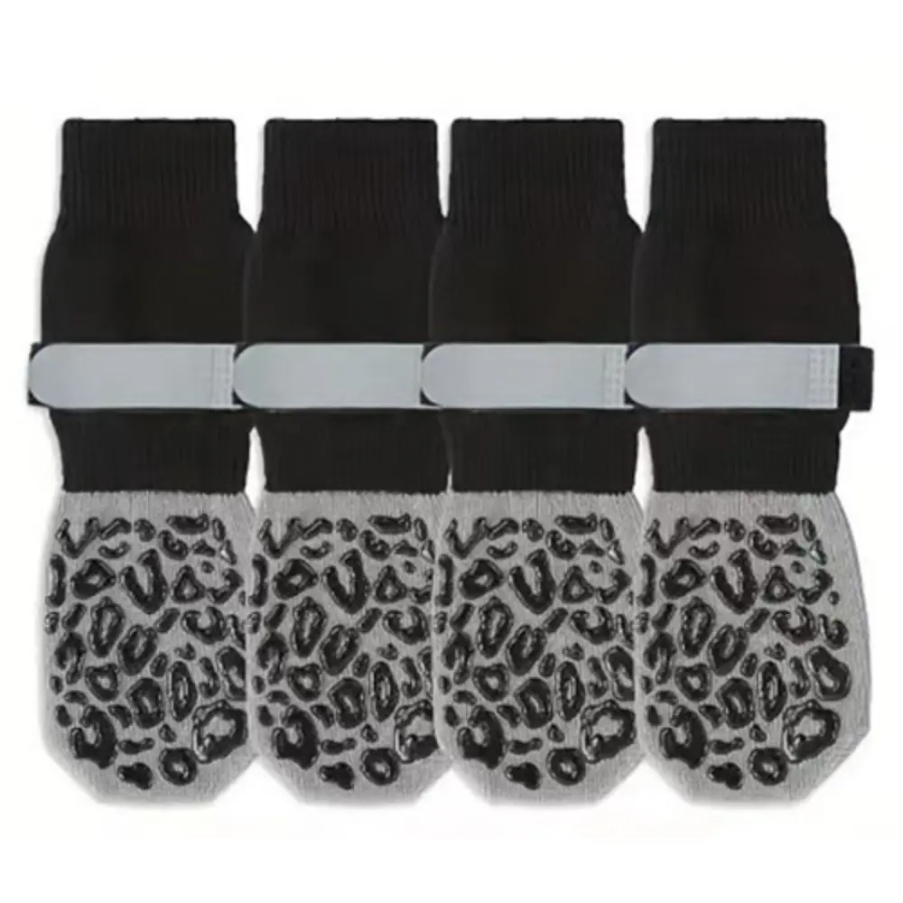 4PCS High Quality Anti-Slip Cozy Dog Socks Anti-Scratch Adjustable Band Knitted Socks Strong Grip Cotton Paw Protector Indoor