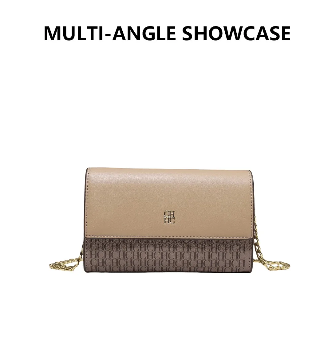 CH Damen Umhängetasche mit Buchstaben-Print und Metallkette, Schultertasche aus PU-Leder, Kleine Damen-Abendclutch, Geschenk – Detail 10